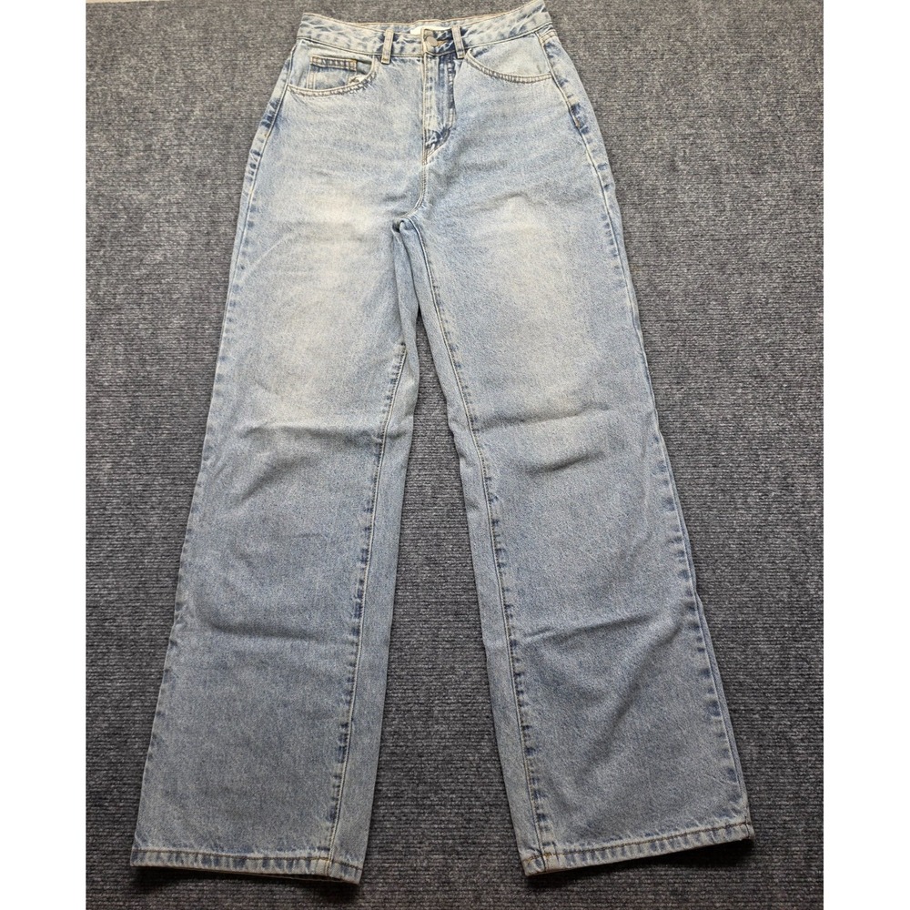12th Tribe High Rise Wide Leg Jeans Size 26 Light Wash Denim Straight Pants